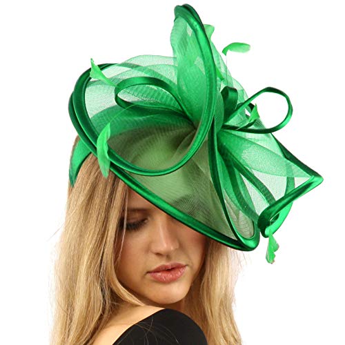Feathers 3 Tier Layer 2 Tone Headband Fascinator Millinery Cocktail Hat (Solid Kelly Green)