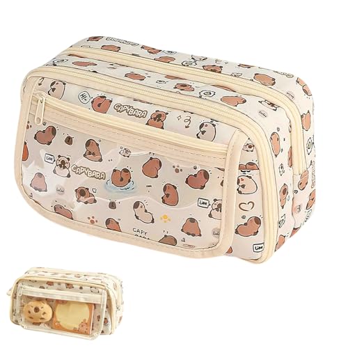 KHDULQ portalápices Grande Estuche Escolar Organizador con Múltiples Compartimentos Material Escolar para Niños y Niñas Astuccio Capibara Apto para Estudiantes de Primaria y Secundaria (Beige)