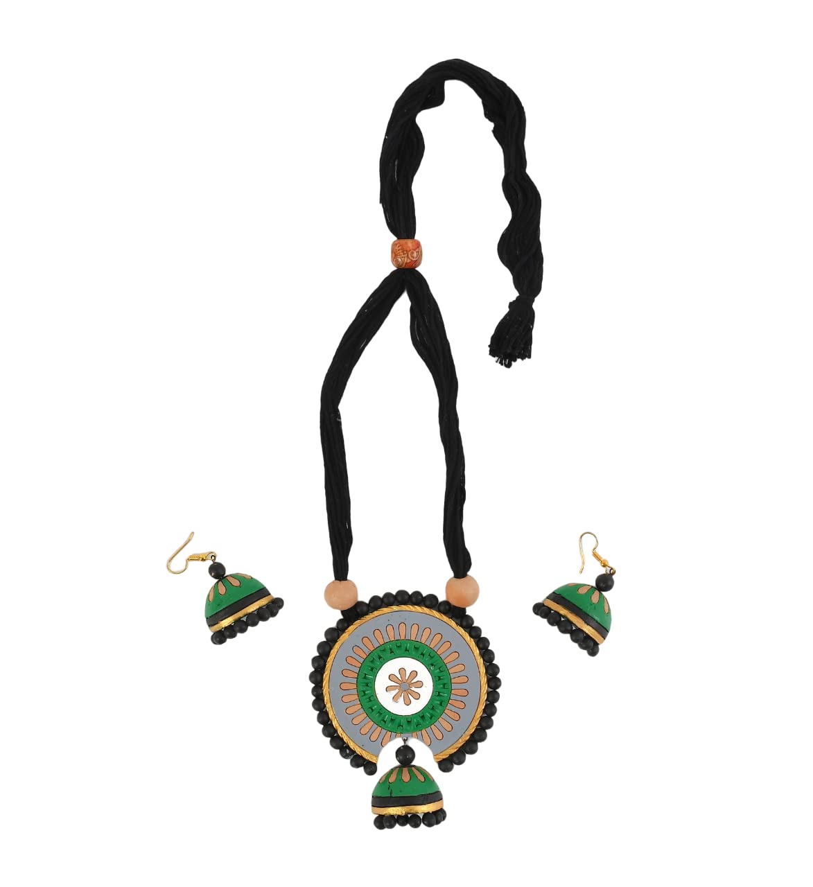CLIOS HERITAGE STORE Ethnic Black And Green Color Handmade Terracotta Necklace and Earrings Set (B0BX6TZPJT) Amazon Price History, Amazon Price Tracker