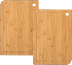 لوح تقطيع خشبي للمطبخ من قطعتين مزدوج الجوانب، ألواح مناسبة للعجين مع أخدود لاحتجاز السوائل الناتجة عن التقطيع وثقب للتعليق، مناسب لتقطيع الفواكه والخبز واللحوم والخضروات والجبن