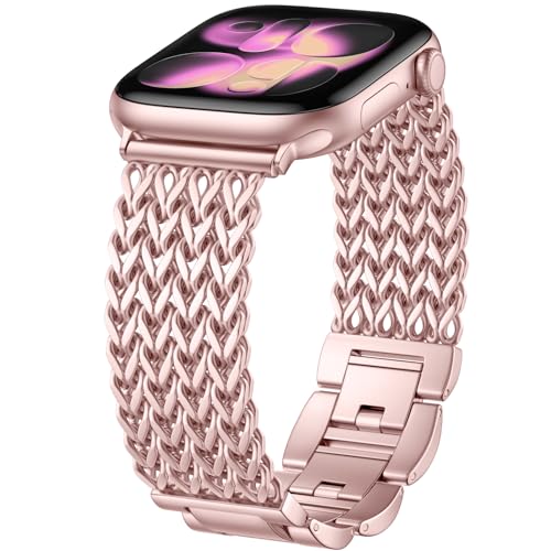 Image of Metal Band Compatible with Apple Watch Bands for Women 40mm 41mm 42mm 38mm 44mm 45mm 46mm 49mm, Dressy Stainless Steel Link Bracelet, Designer Strap for iWatch Series 11 /SE /10 /9 /8 /7 /6 /5 /4 /3 /2 /1 /Ultra
