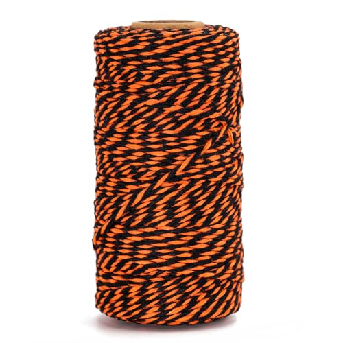 G2PLUS Black Orange Cotton Twine - 2MM 328ft Baker's Twine, Orange and Black Gift Wrapping String for DIY Crafts, Halloween Party Decorations, Treat Bags