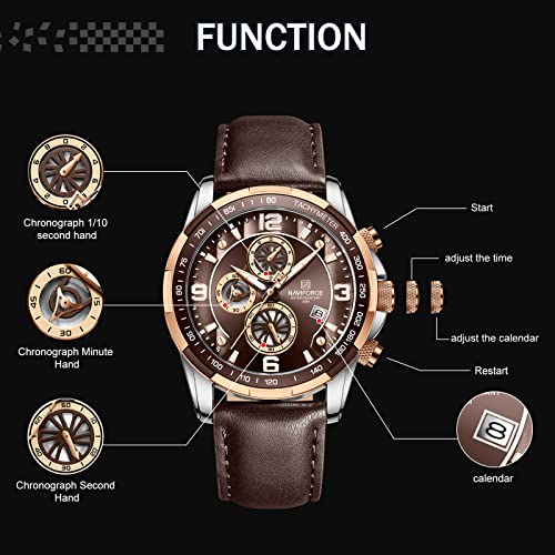 Image of NAVIFORCE Sport Watches for Men Analog Quartz Chronograph Leather Strap Wrist Watch