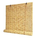 YNLeMM Roll Up Bamboo Shades Blinds for Patio ?Custom Size?Retro Reed Outdoor Porch Sun Shade Curtains Window Home Roman Privacy Primary Color White Line