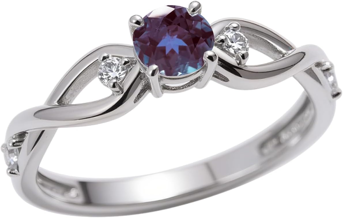 WSX 10K 14K 18K Gold 1 Carat Round Gemstone and Diamond Ring for Women Vintage Birthstone Twist Engagement Anniversary Rings Jewelry Gifts Size 4-16