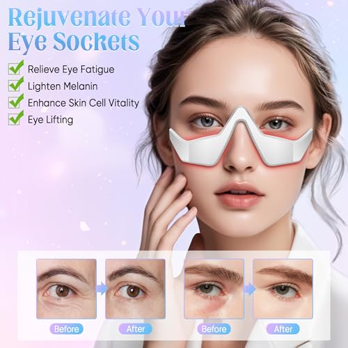 under-eye light therapy device beauty device with eye massage for relieve eye bags eye fatigue dark circles with gel and glasses strap white amp 2 modes