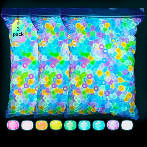 3200+pcs Glow in The Dark Pony Beads for Bracelets 6x9mm Acrylic Neon Halloween Beads Rave Kandi Charms Kids Hair UV Bead for Braids Girls DIY Jewelry Making Crafts Party Supplies