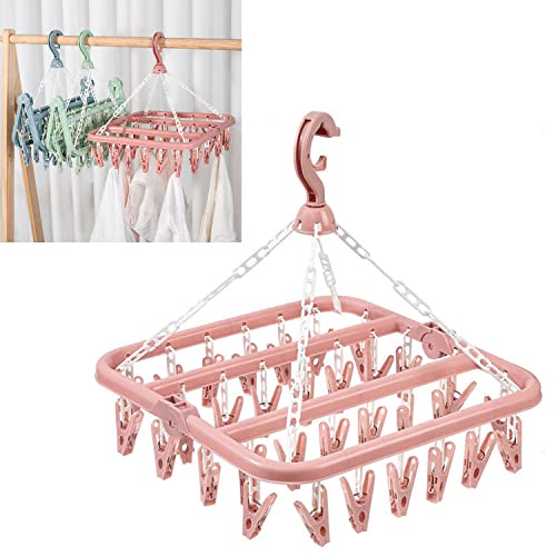 2 Pack Dryer Washing Line 32 Peg Airer Clothes Horse Underwear Sock Pants Hanger Socks Lingerie Bra Pants Camping Caravan Portable Travel Wardrobe Drying Laundry Rack Clip Pegs Drying Windproof Baby