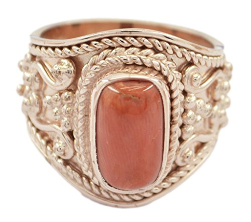 Argent 925 doré rose bague corail rouge indien taille 53 pour femme RIYO