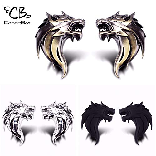 Image of CB 2-Pcs of 3D Metal Badge Motorcycle Car Sticker Logo Emblem Adhesive Decals Decoration for Car Styling, Wolf Head-Matt Black, Left & Right