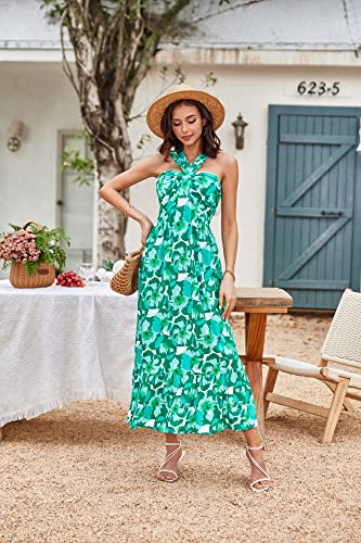 Image of GRACE KARIN Womens Summer Floral Dresses 2026 Boho Maxi Dress Flowy Halter Sundress Casual Vacation Beach Clothes with Pocket