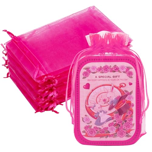 Image of 50PCS Organza Bags 6x9 Hot Pink Large Gift Bags for Women Mini Mesh Pouches Drawstring Baggies Jewelry Goody Candy Sachet Bag for Her Mother's Day Wedding Birthday Baby Shower Party Favors