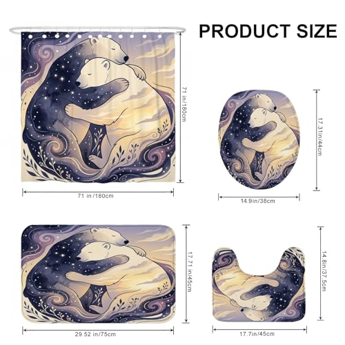 Rideau de douche anti-éclaboussures en polyester imperméable avec tapis oursons - 4