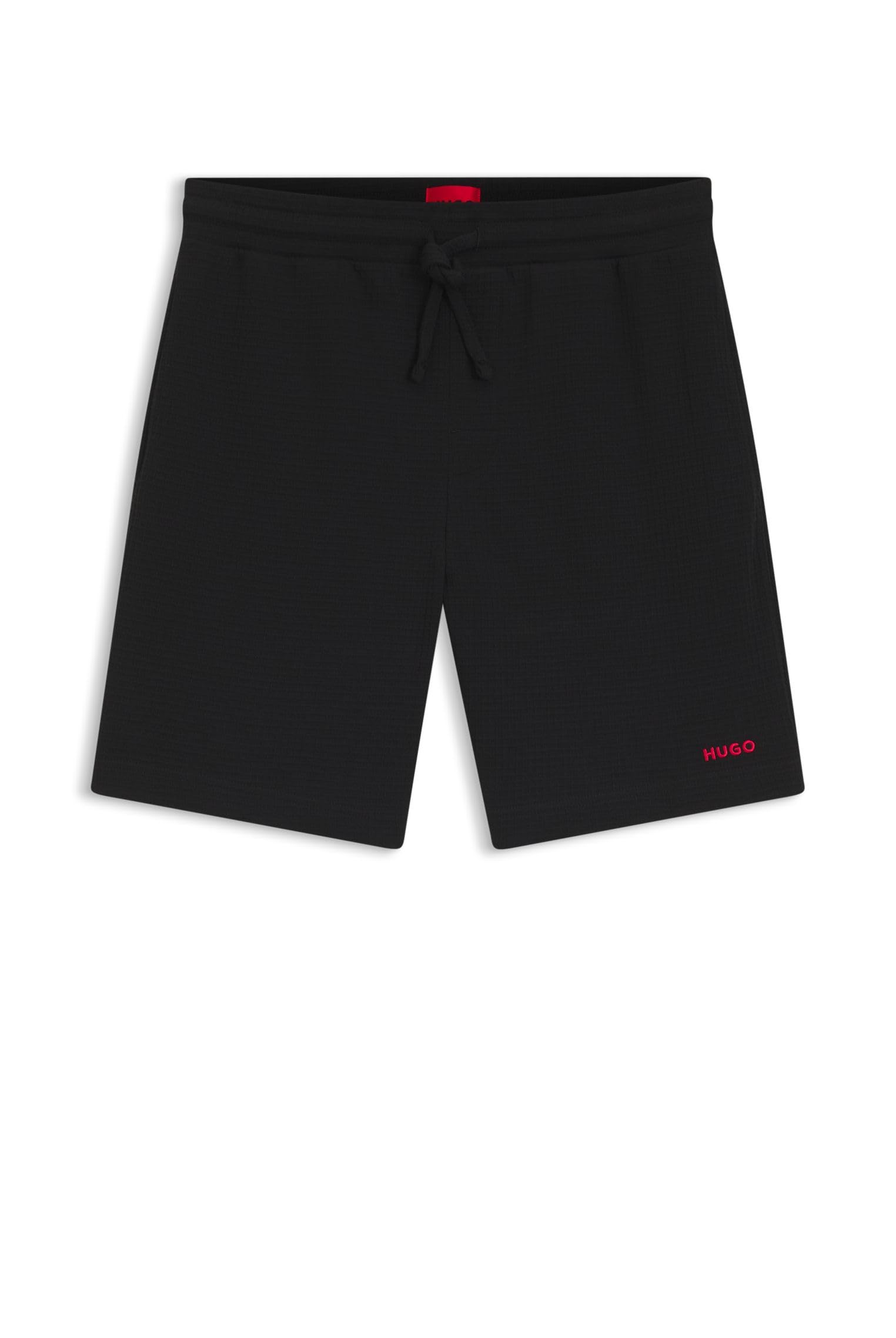 HUGO Mens Austin Shorts Waffle-Structured Pyjama Shorts with Embroidered Logo Black