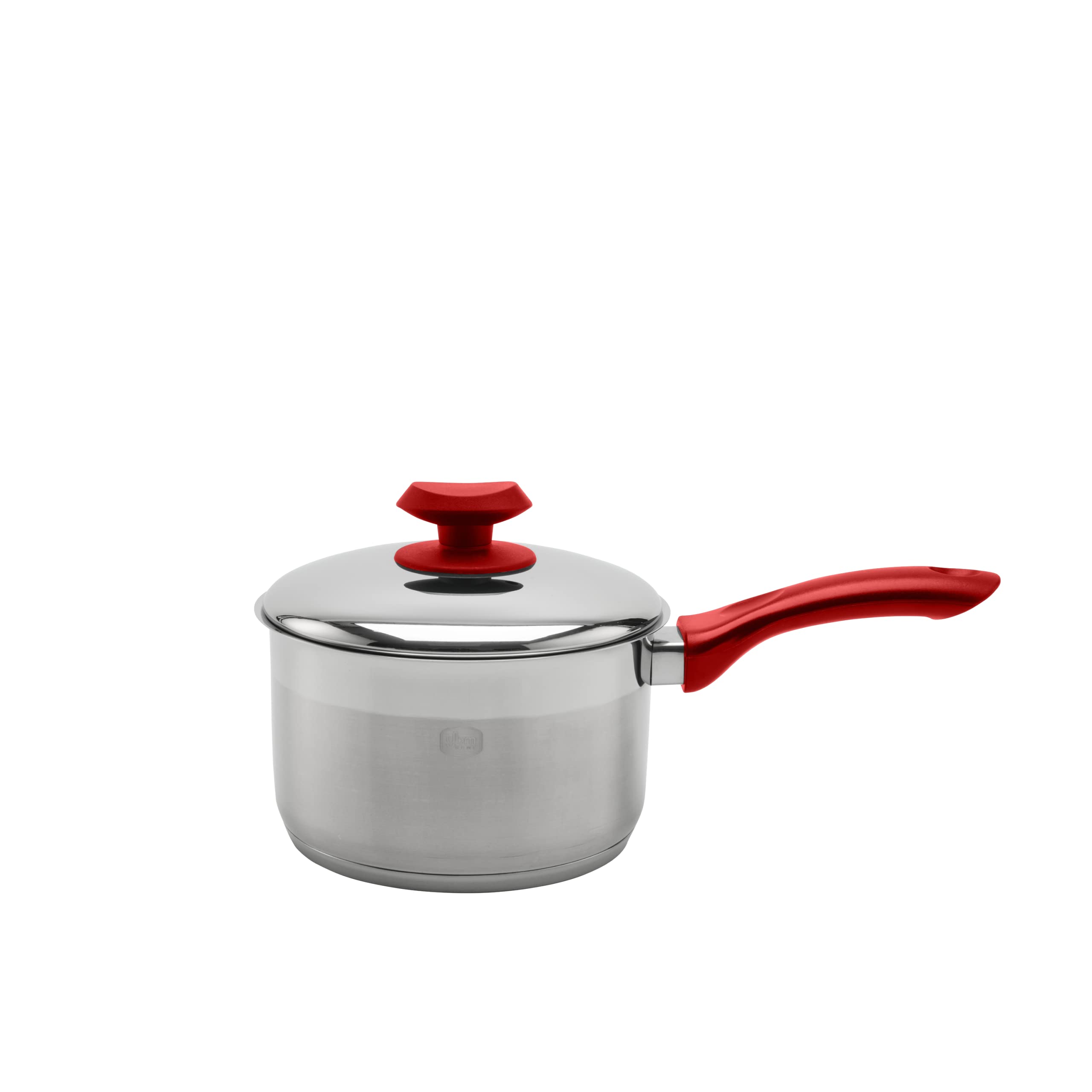 YBM HOME Professional Chef’s 18/10 Stainless Steel Sauce Pot Covered Tri-Ply Capsule Base with Bakelite Handle, Terrific Mirror Silver, Induction Compatible - Red