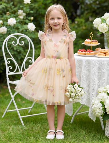 Image of IMEKIS Toddler Kids Girls Butterfly Dress Sparkle Sequins Tulle Wedding Formal Birthday Dresses 2-10T