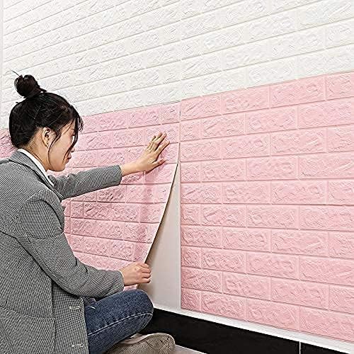 Image of 3D Brick Wallpaper for Wall | Self Adhesive PE Foam DIY Panel | Peel & Stick Decor for Home, Living, Bedroom & Office (70 x 77 cm, Appx 5.8 Sq Ft) (1, Pink)