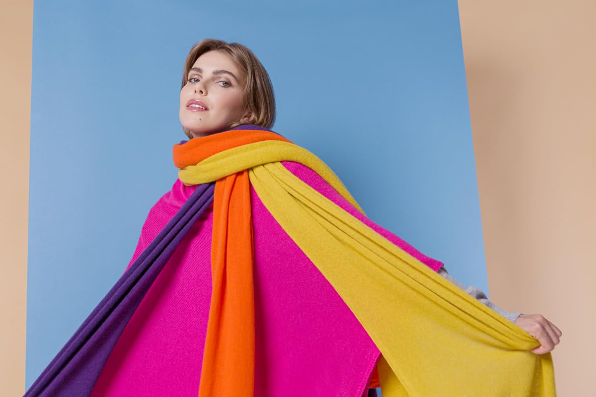 Dalle Piane Cashmere Damen Schal Breit 100% Kaschmir | Halstuch für Büro, Abend und Reisen, 200x35 cm, vier Jahreszeiten, Geschenk für Sie, Made in Italy