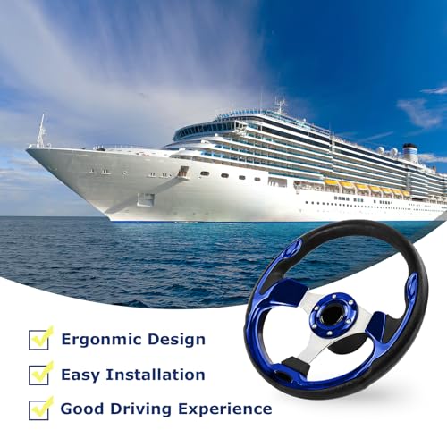 Acclcors12,5-Zoll-Boot-Lenkrad, 3/4-Zoll-Achse Marine-Lenkrad-Adapter für Boote, Yachten, Pontoon-Boote (blau)