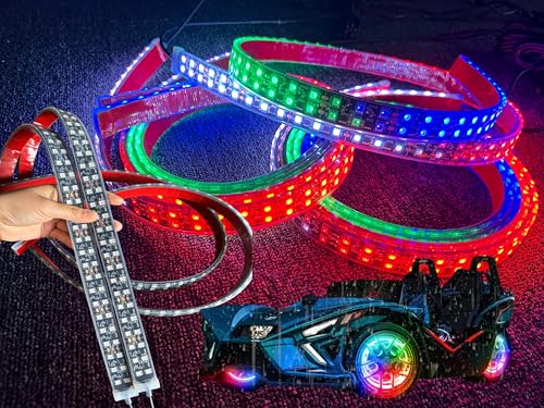 Ydzwavui Slingshot Light Kit - 2Pcs 5FT (1.4M/60) Double Row LED Strips, RGB Color Flowing with Bluetooth Remote | for Polaris Slingshot Motorcycle Off-Road Lighting, IP68 Waterproof