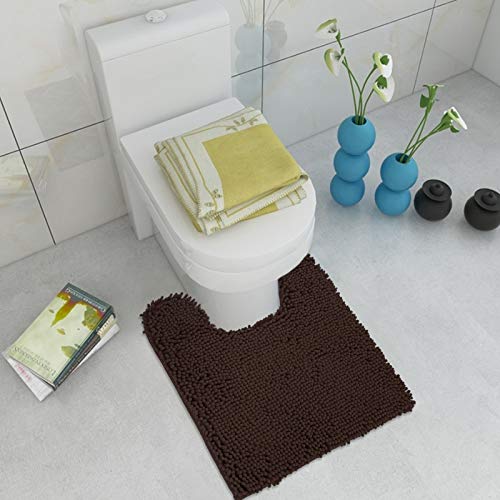 Itsoft Non-Slip Shaggy Chenille Toilet Contour Bathroom Rug With Water Absorbent, 24 X 21 Inches U-Shaped Chocolate Brown #TOP4