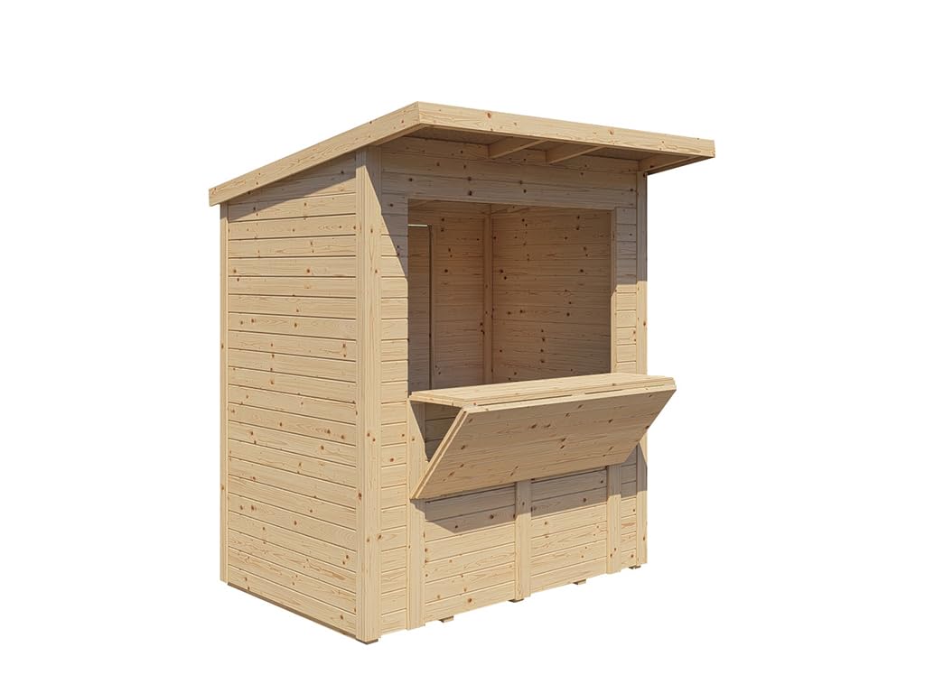 Marktstand Holz | Verkaufsstand Holz | Natur | 177x117x223 cm | mit Boden | mit Dach | Wandstärke 14mm | Dach 12mm | Fichtenholz | Markt | Weihnachtsmarkt | Wochenmarkt | Festival | Outdoor