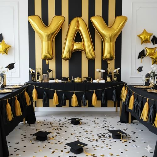 Image of 40Inch Gold YAY Balloons, Giant YAY Letter Foil Mylar Balloon Banner, Gold Congratulations Balloons for Congrats Grad Class of 2026 Graduation Birthday Engagement Wedding Baby Shower Party Decorations