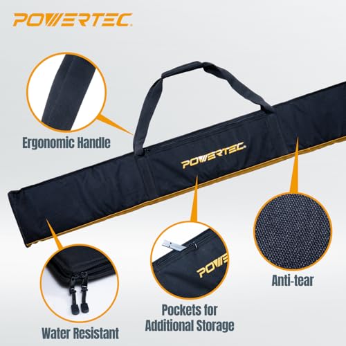 Image of POWERTEC 110 inch Track Saw Guide Rail Connector Set w /Protective Bag for Milwaukee Track Saw | Includes 2x55 inch Aluminum Extruded Guide Rails and (2) Guide Rail Connectors for Woodworking Projects
