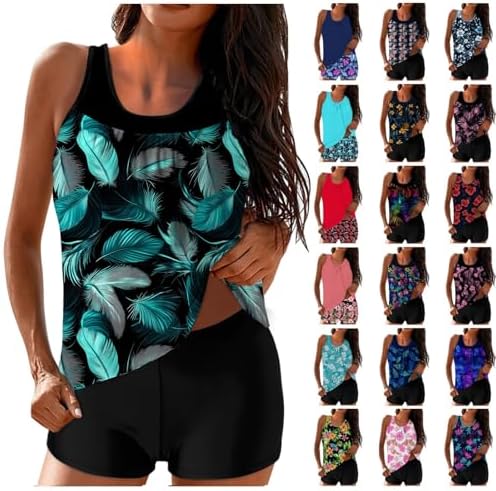 YRAETENM Tankini Swimsuits for Women Two Piece Bathing Suits Blouson Swim Tank Top with Shorts Tummy Control Modest Swimsuits