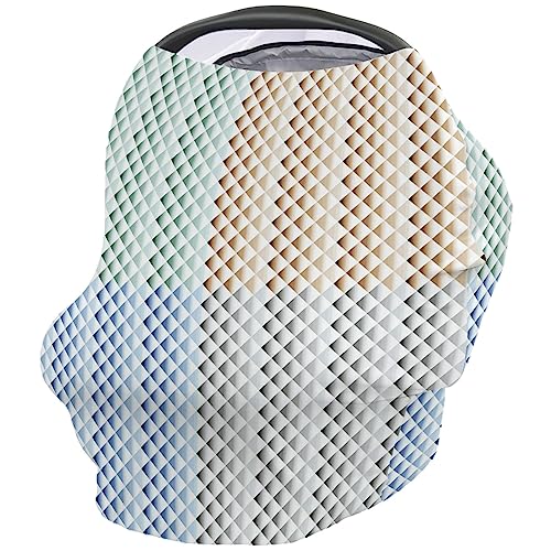 Nursing Cover for Breastfeeding Scarf, Green Blue Grey Geometric Ombre Baby Car Covers Super Soft Multi Use for Canopy Shopping Cart Cover Blanket Stroller Cover