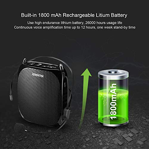 ZOWEETEK Portable Rechargeable Mini Voice Amplifier with Wired Microphone Headset and Waistband, Supports MP3 Format Audio for Teachers, Singing, Coaches, Training, Presentation, Tour Guide