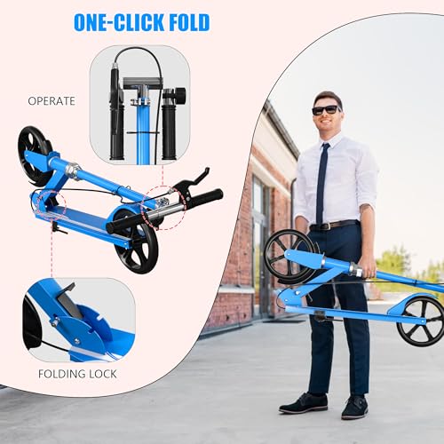 Scooters for Kids 9-25, Teens & Adults - Foldable Commuter Scooter with Bell, Hand Brake & Adjustable Height, 260 LB Weight Capacity, Perfect for School, Campus, Park Rides, Blue — view 6