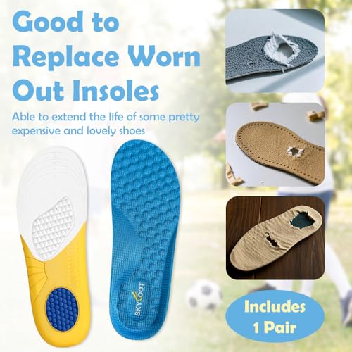 Image of Skyfoot Shoe Insoles for Kids Worn Down Inserts Replacement, Comfy, Breathable, Cut to Fit Sturdy Shoe Soles for Child Sneakers (Blue - 1 Pair, Big Kids: 3-6)