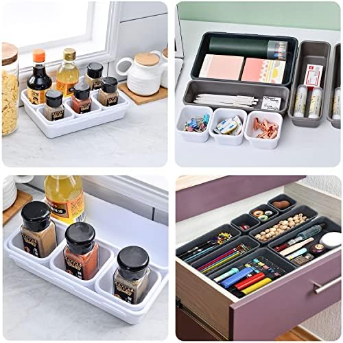 VAVICRAP Pack of 8 Plastic Drawer Organiser 3 Medium Styles Desk Storage Container Drawers Organiser Kitchen Non-Slip for Makeup Desk Bathroom Office Kitchen - Dark Grey