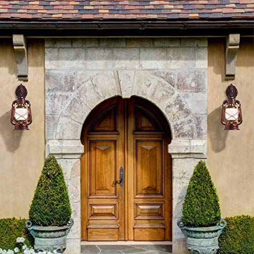 Rustic Wall Sconce Lantern Light, Vintage Wall Light Fixture With E26 Base,With Glass Shade, Waterproof Wall Mounted Lighting Fixture With Frosted Shade For Porch Garage Room W7 X H15 #TOP1