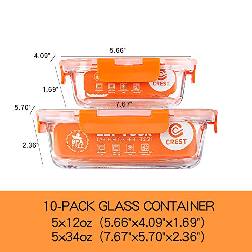 Image of C CREST [10-Pack] Glass Food Storage Containers - Food Prep Containers with Lids - Microwave, Oven, Freezer and Dishwasher Safe