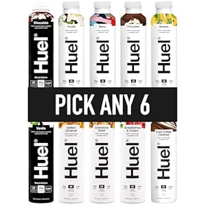 HUEL Ready-to Drink – 500ml – Pick any 6 Bottles – Choose from 8 Flavours – Banana, Berry, Chocolate, Cinnamon Swirl, Iced Coffee Caramel, Salted Caramel, Strawberries & Cream, Vanilla