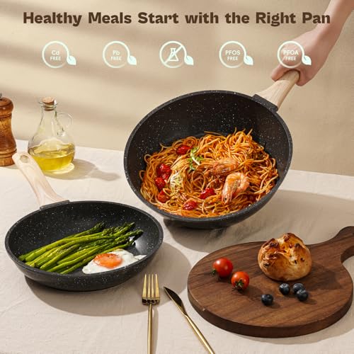 Image of SODAY Pots and Pans Set Non Stick, 13Pcs Black Granite Induction Cookware | PFAS /PFOA /PFOS Free Nonstick Kitchen Cookware Sets, with Eggs Pan, Fry Pans & Saucepans