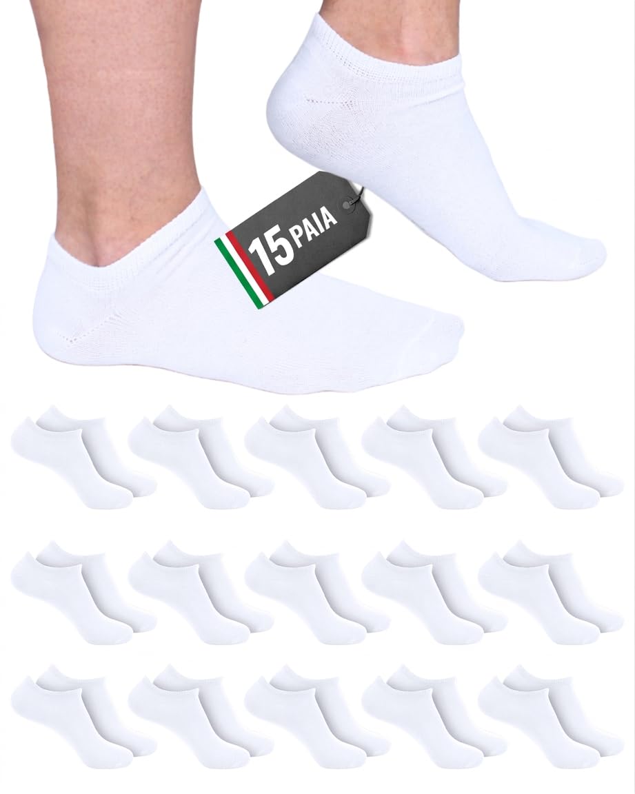 POPYS® 9/15 Paia Calzini Corti in Cotone Unisex | Fantasmini Invisibili e Traspiranti | Calzini Uomo & Calzini Donna per Sport, Palestra e Tempo Libero | Design Ergonomico e Morbido