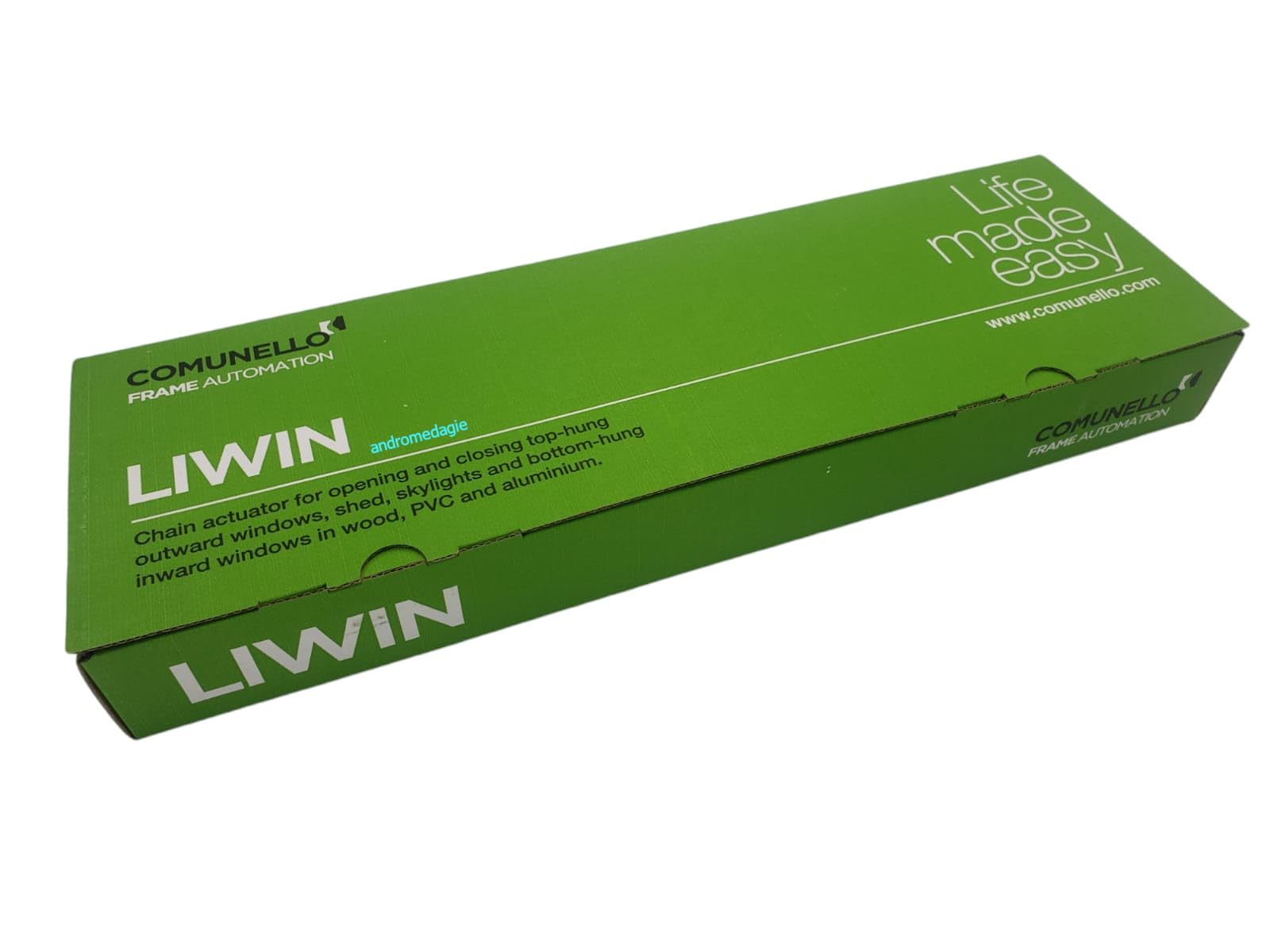 ANDROMEDAGIE LIWIN 250N 230V BLANCO | Actuador de cadena para ventanas | 250N | IP44 | 3 carreras ajustables | Soft Start/Stop | Communello Mowin Window Automation Technology
