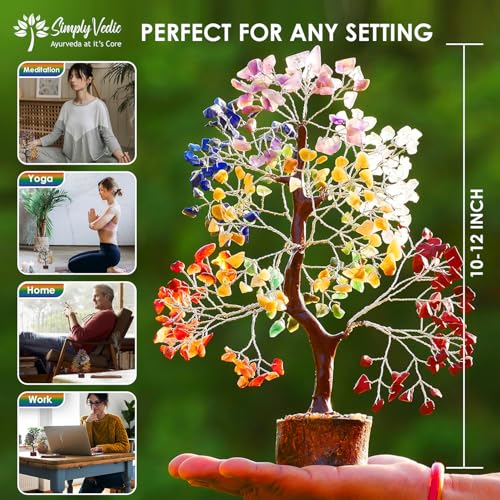 Simply Vedic 7 Chakra Tree of Life for Positive Energy| Natural Healing Crystal Gemstone, MoneyTree, Feng Shui, Good Luck|Chakra Activation|Home Decor|Ideal for Gifting| Handmade by Tradional Artists