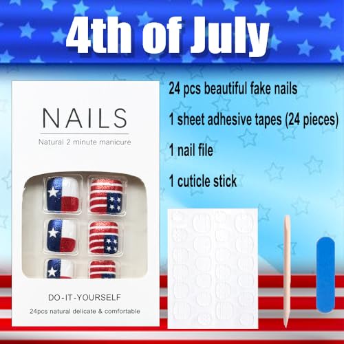 4th of July Press on Toenails - Patriotic Design for Women