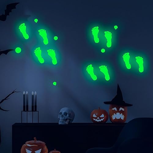 Miniatura 9 de Calcomanías de suelo que brillan en la oscuridad, calcomanías de huellas, brillantes recortes fluorescentes para decoración de fiesta de Halloween