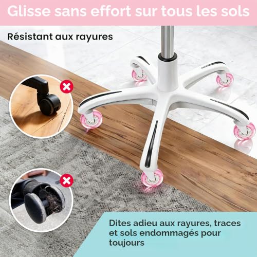 BAOLIHUI 5PCS Roulettes Chaise Bureau 11x22 mm – Roues en Caoutchouc PU, Glisse Fluide et Silencieuse, Protection des Sols, Supporte jusqu’à 300 kg – Remplacement Universel Blanc & Rose – vue 3