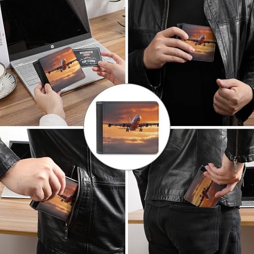 Flying Plane Airplane Sunset Small Bifold Wallets for Men Slim Front Pocket Purse with Multiple Credit Cards Holder3