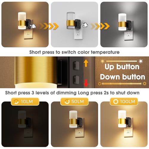 Image of L LOHAS LED Night Lights Plug into Wall,[2-PACK] Acrylic Plug in Night Light with Dusk to Dawn Sensor,3CCT 1600K /2700K /5000K,Brightness Adjustable,180Rotating Nightlight for Adults Bathroom Bedroom
