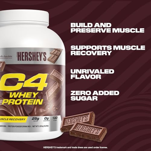 Image of C4 Whey Protein Powder, Hershey's Chocolate - 25g Protein, 0g Added Sugar, 130 Calories Per Serving, Supports Muscle Recovery, 66 Servings, Premium Whey for Post-Workout