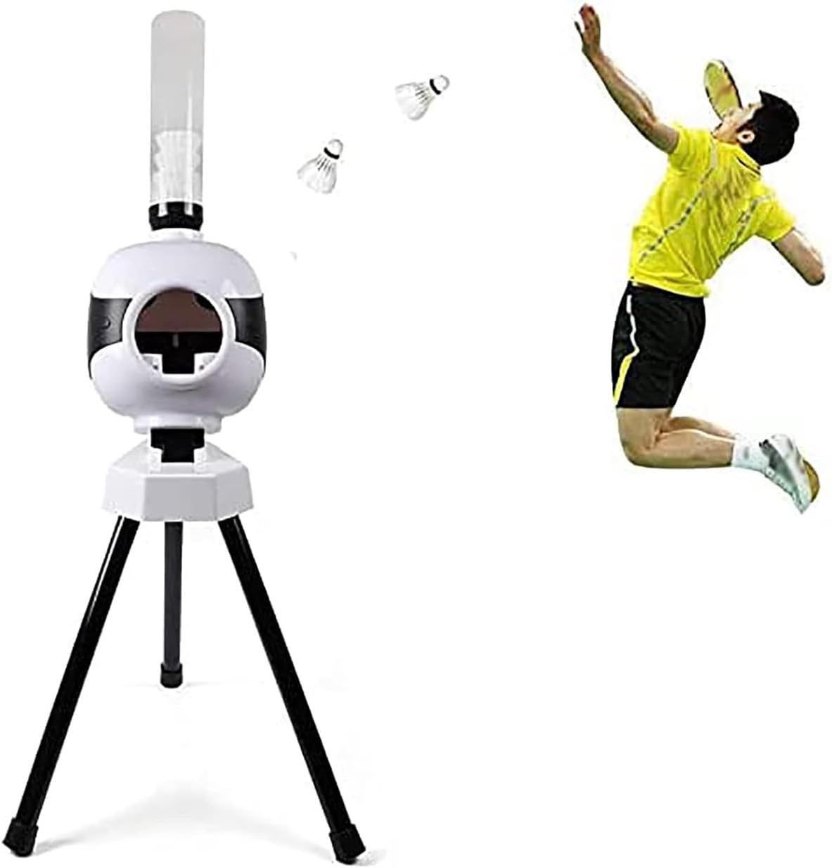 Portable Automatic Badminton Serving Machine with Remote Control, 50 Ball Capacity/Fixed-Point Serve/Automatic Drop, for Home Solo Practice and Competition Training,A