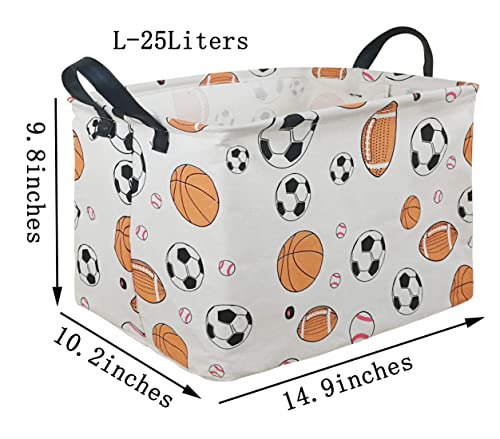 Image of Storage Gift Shelf Basket Storage Bin, Nursery Basket Organizer Box for Room Deco With Handles (Basketballs)