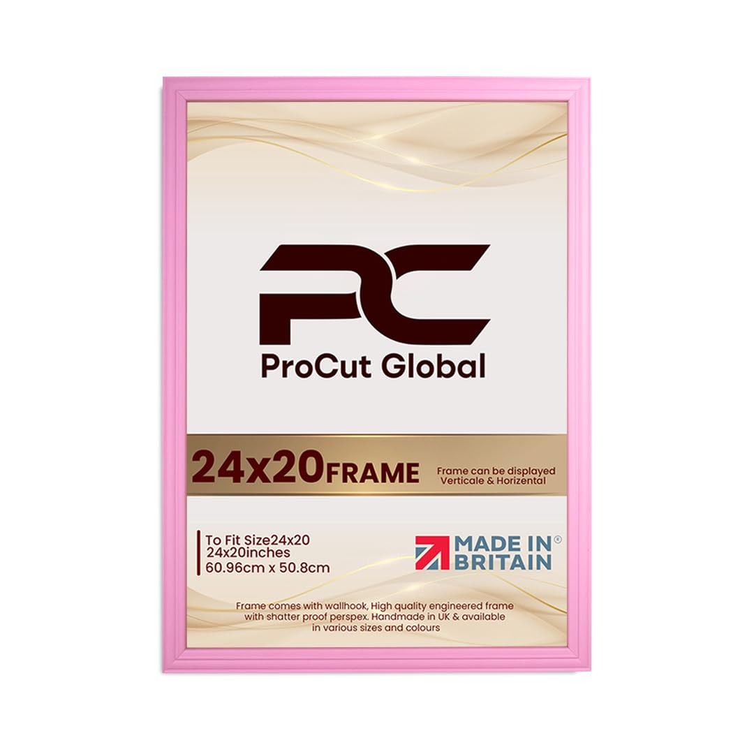 Procut Global 24x20 Pastel Pink Picture Frames - Classic Wooden Photo Frame with Shatterproof Perspex for Wall or Tabletop - Perfect for Posters, Certificates & Prints - Sizes & Colors Available